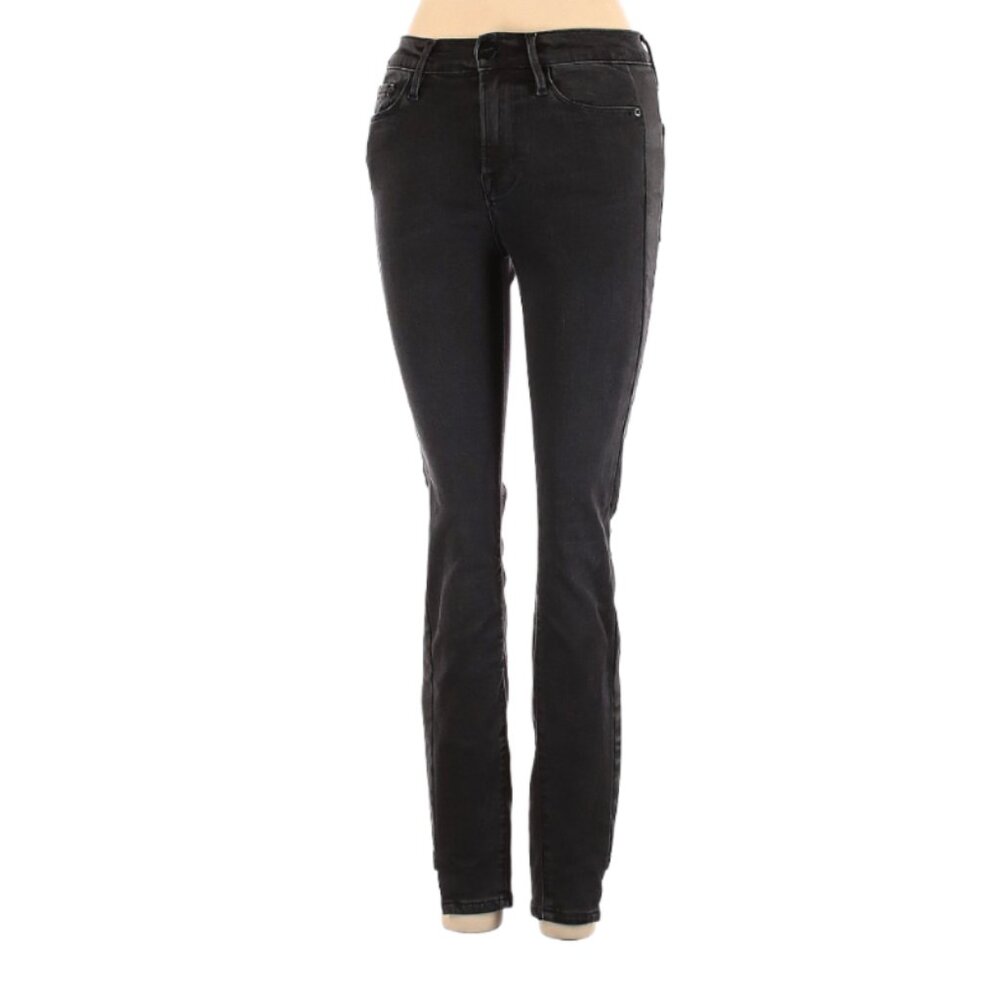 Frame Mid Rise Skinny Jeans With Faux Leather Side Panels Black Size 27